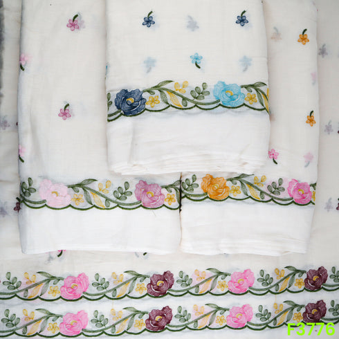 Thread Embroidered Cambric Cotton Fabric- F3776